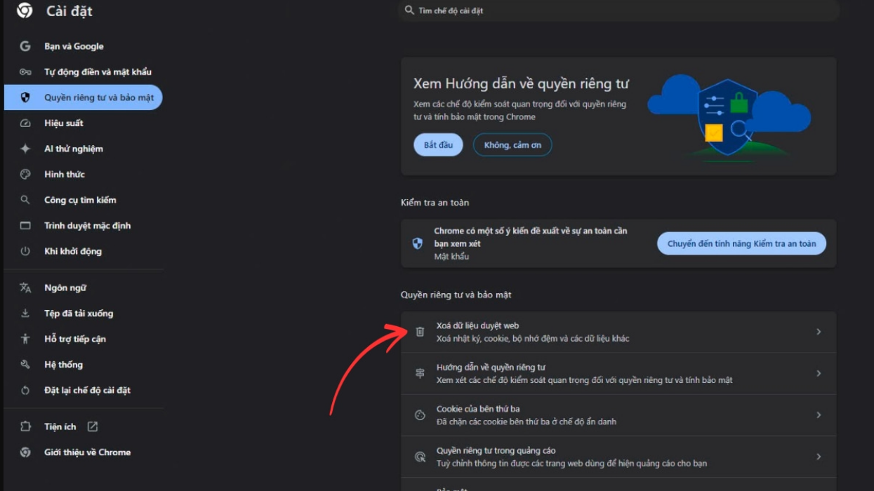 Xoá bộ nhớ đệm trình duyệt